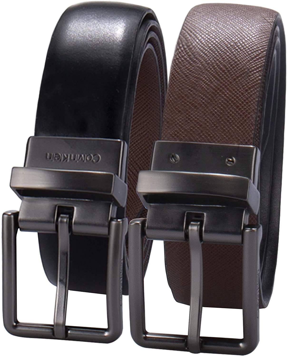 Calvin Klein Men's Reversible Saffiano Leather Dress Belt - Black - L