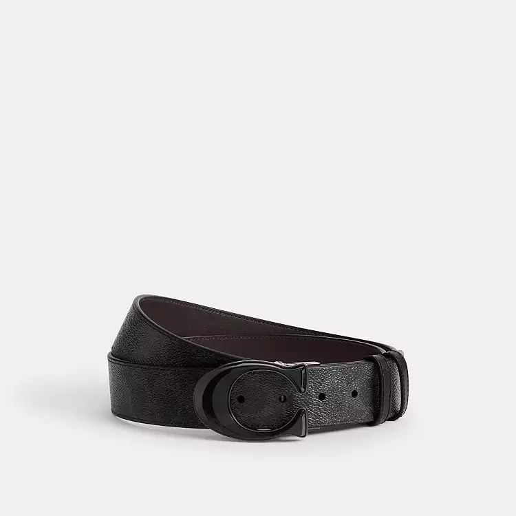 COACH Signature Buckle Cut-To-Size Reversible Belt, 38 mm Size 42 - Black Signature/oxblood
