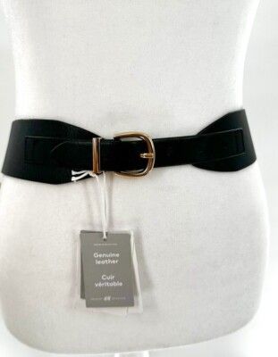 H&M Real LEATHER WIDE WAIST SASH BELT Black PREMIUM SELECTION Size S BNWT  Rare! | eBay