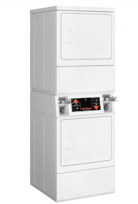 Speed Queen SSGSXAGS113TW01 27 Inch Commercial Gas Stack Dryer with 14 Cu.  Ft. Total Capacity, Coin-Slide Control, Integrated Meter Case, Largest Door  Opening, Quiet Blower System, 220 CFM Airflow, Upfront Lint Filter,
