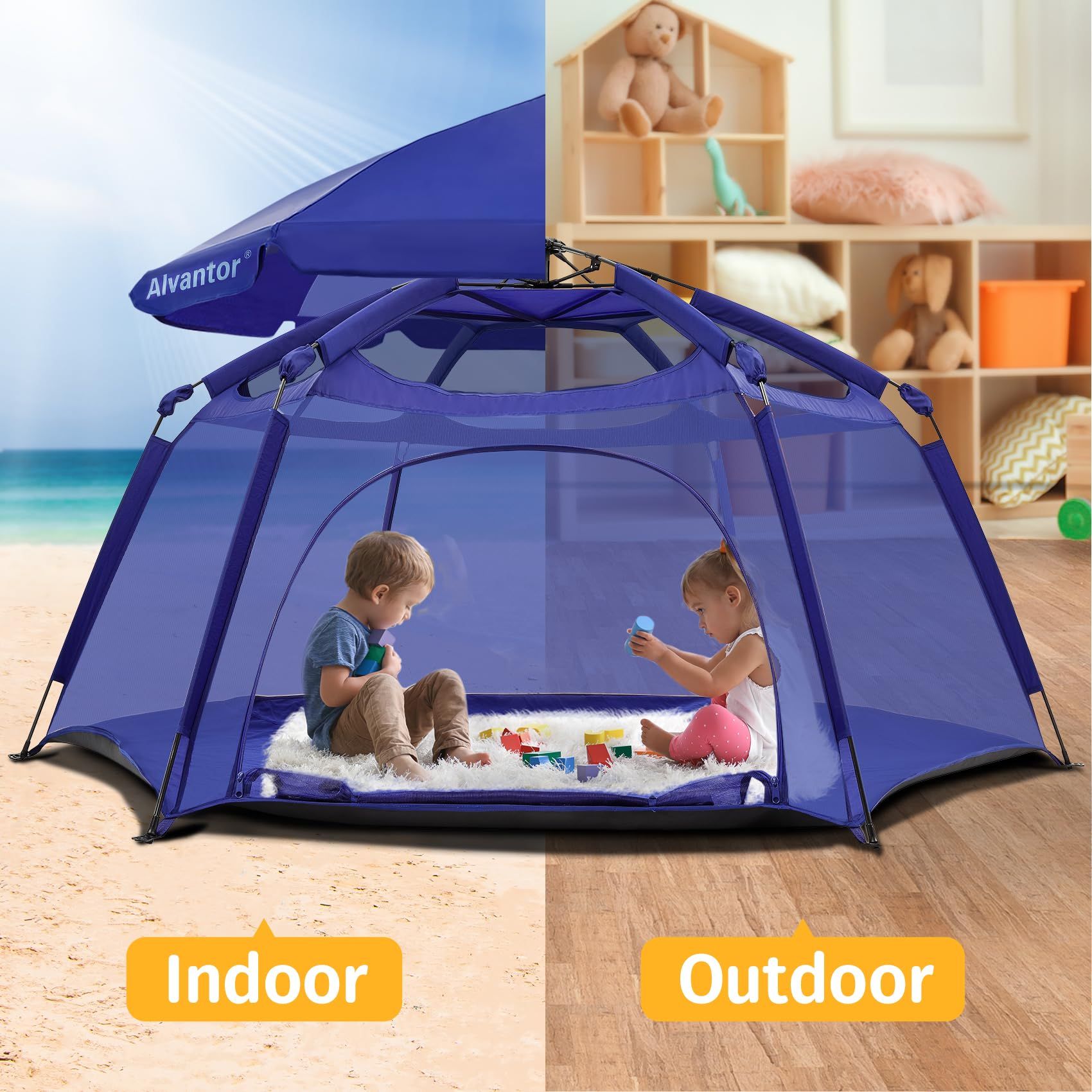 Amazon.com: Alvantor® Baby Playpen Pop Up Play Yard 84"x84"x44”Large Kids  Play Tent Indoor Outdoor Playhouse Mesh Play Pen, Mosquito Net Playpen  Camping Beach Playground for Babies Toddlers Infant, Navy : Baby