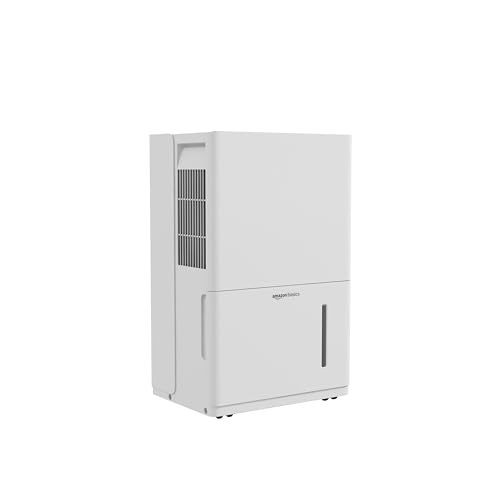 Amazon Basics 50-Pint Large Dehumidifier for Home, New Energy Star Certified, Humidity Control, Timer, Auto-Defrost, Overflow Protection, Washable Filter for Rooms up to 4000 SFT, White