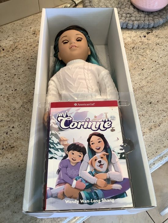 American Girl Corinne Doll with White Cable Knit Sweater and Teal Hair