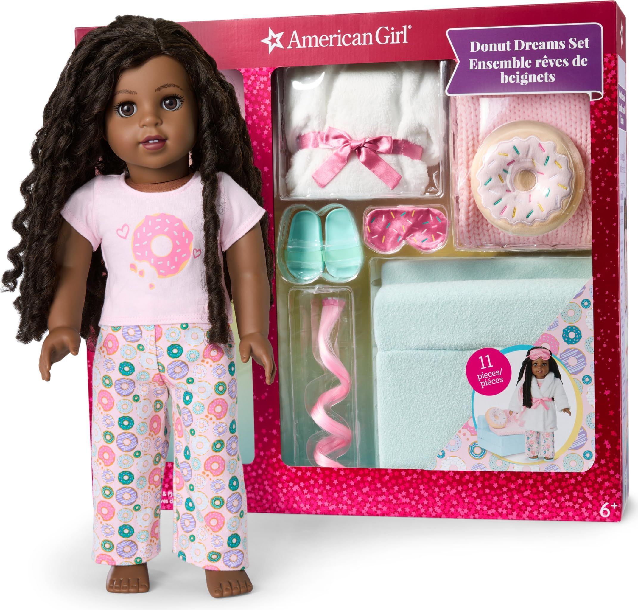 Amazon.com: American Girl, Truly Me 18-inch Doll #123 with Brown Eyes and Black-Brown Hair, Donut Dream Pajama Sleep Set, Ages 6+ : Toys & Games