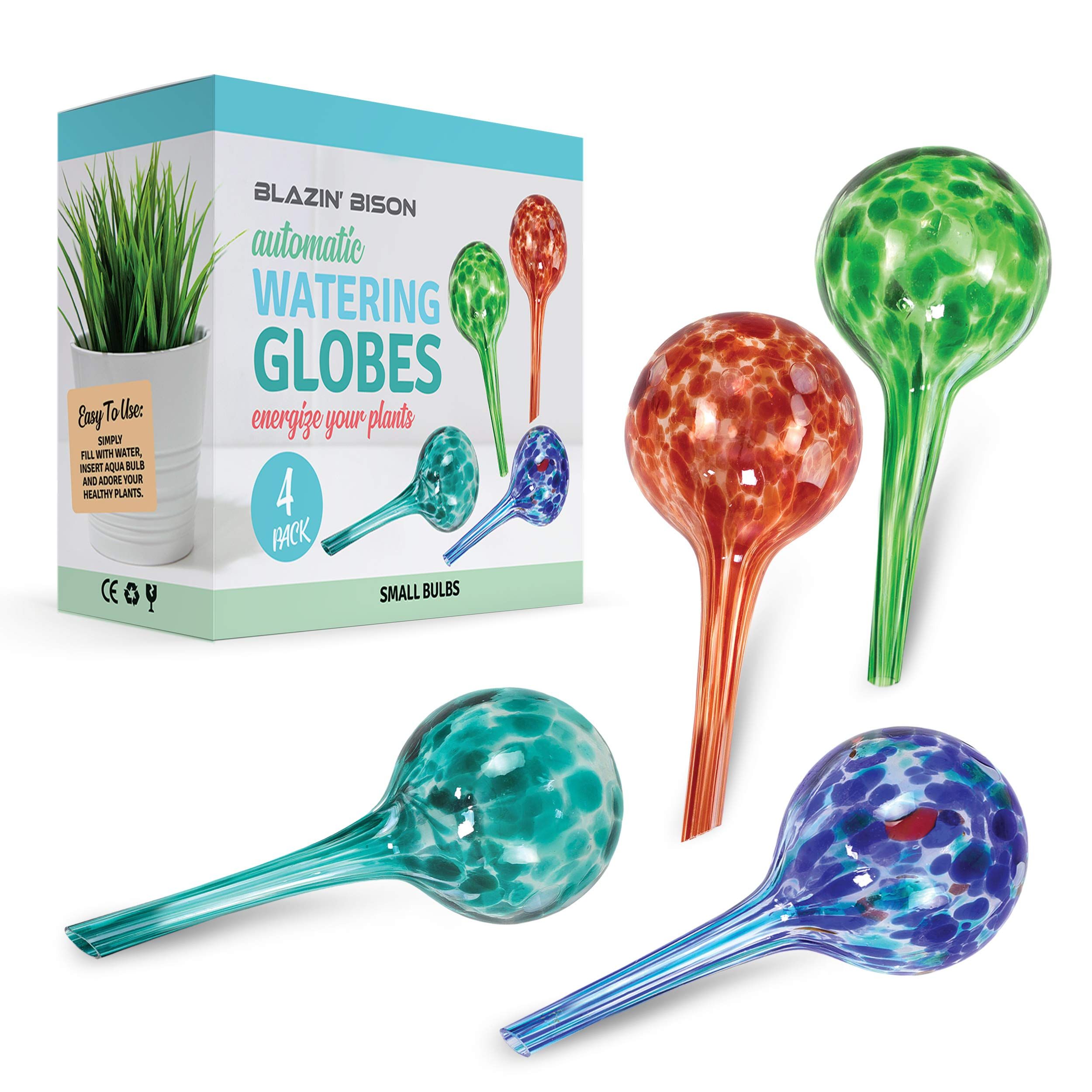 Amazon.com : Blazin Indoor Plant Watering Globes | Automatic Self Water Bulbs | Aqua Water Globe | Decorative Hand-Blown Glass | 4pc Deluxe Set (4, Small) : Patio, Lawn & Garden