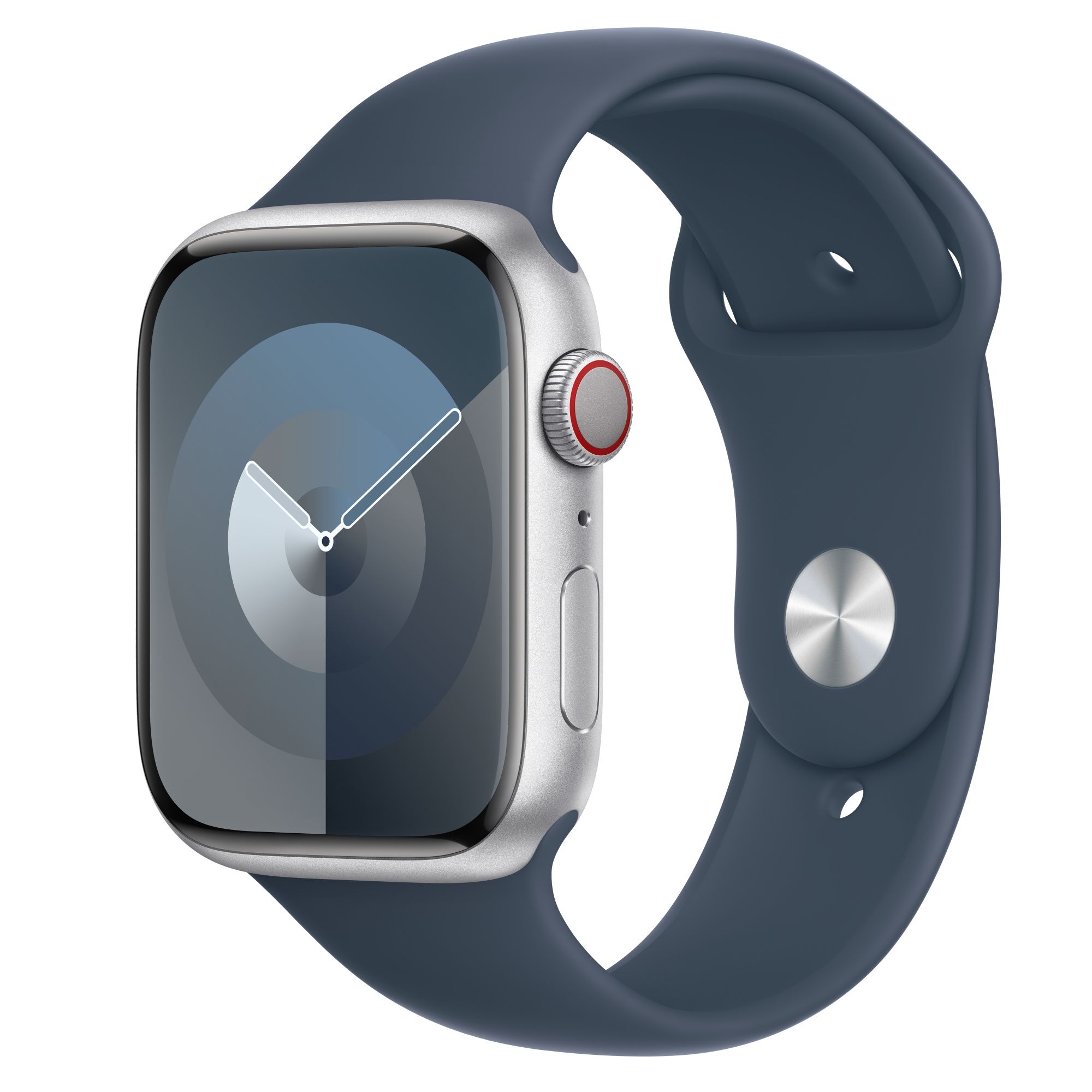 Buy Apple Watch Series 9 GPS + Cellular, 45mm Silver Aluminium Case with Storm Blue Sport Band