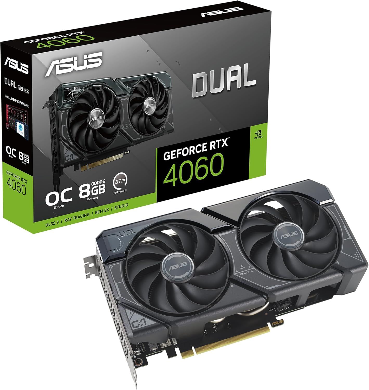 ASUS Dual GeForce RTX 4060 OC Edition 8GB (front/box-style shot)