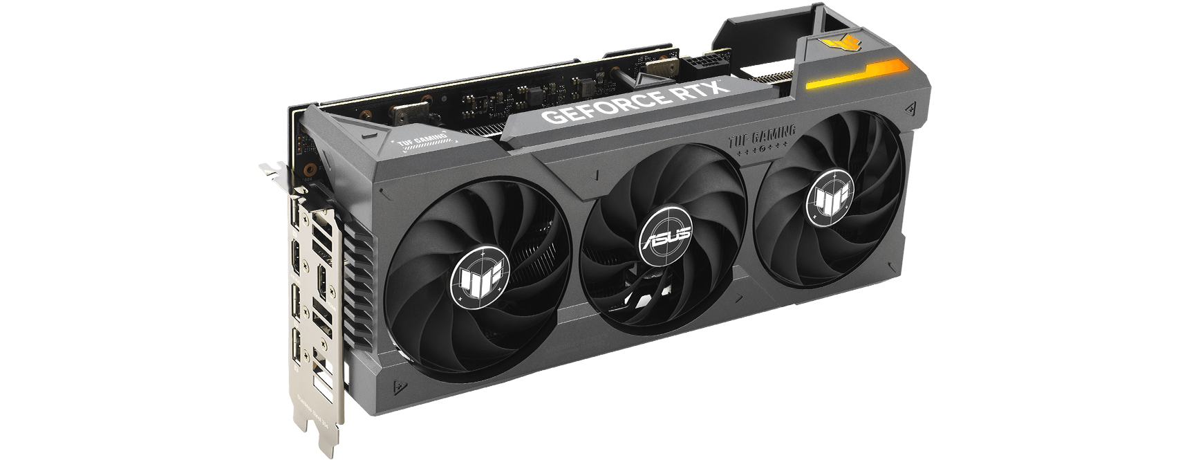 ASUS TUF Gaming GeForce RTX 4070 Ti SUPER OC Edition product shot (exploded/angled)