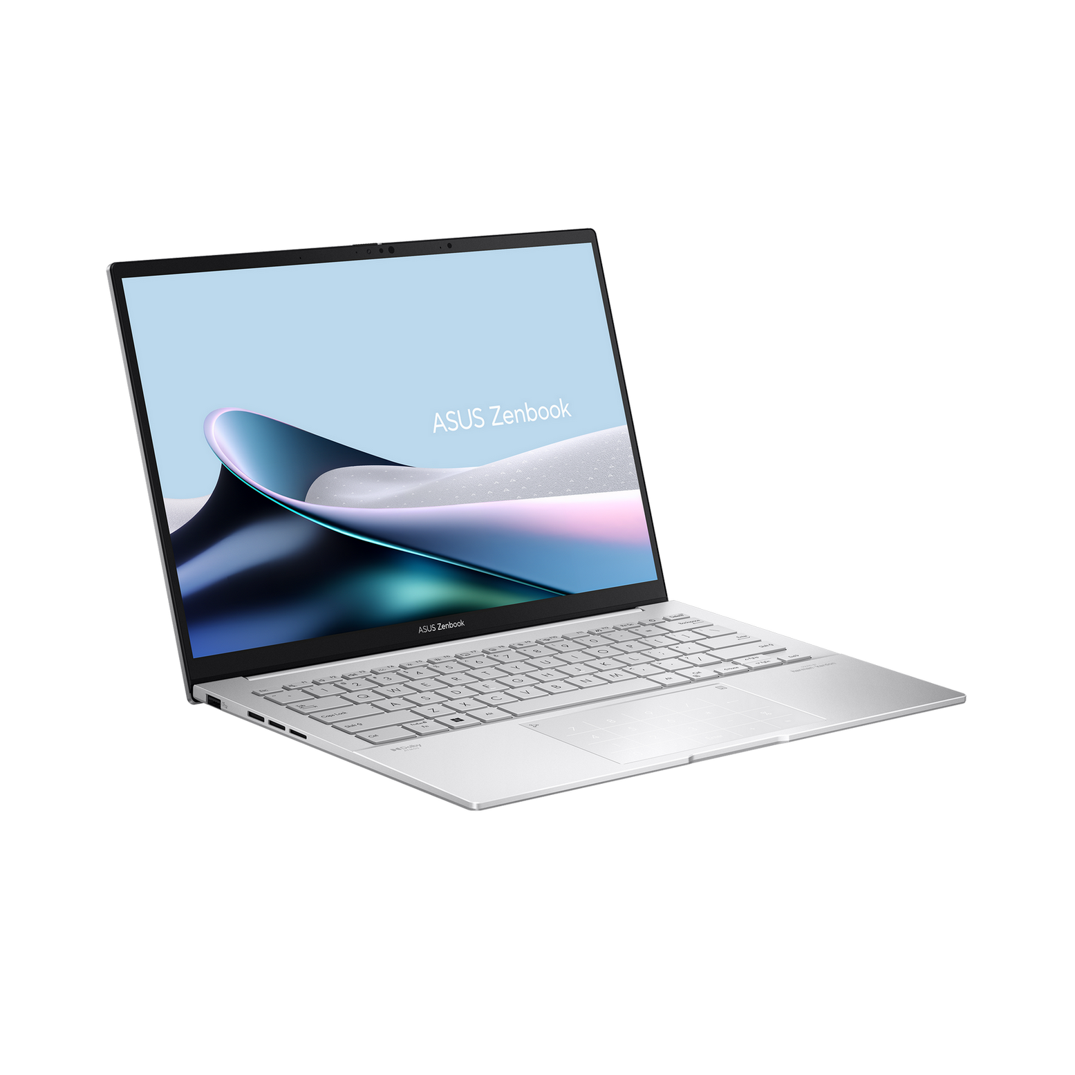 ASUS Zenbook 14 OLED (UX3405MA) Product photo – Foggy Silver (angle)