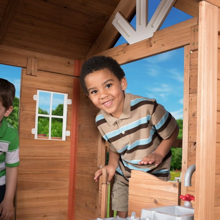 Backyard Discovery Scenic Heights Cedar Wooden Playhouse with Deck -  Walmart.com