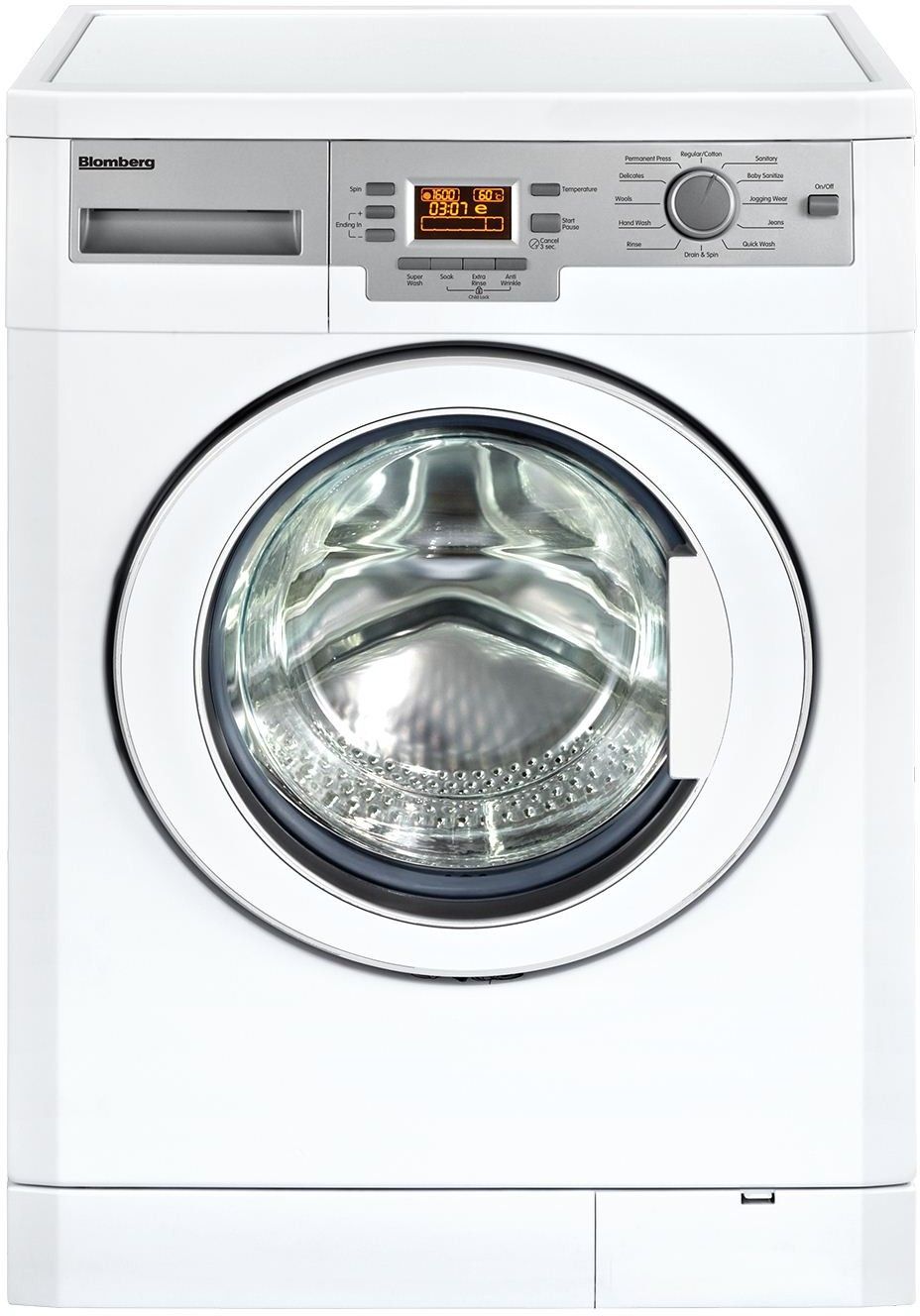 Blomberg WM77120 24 Inch Front-Load Washer with Internal Heater, Anti-Creasing, BabyProtect Program, Bleach Dispenser, Automatic Water Adjustment, 12 Wash Programs, LCD Display, ENERGY STAR and 1.95 cu. ft. Capacity