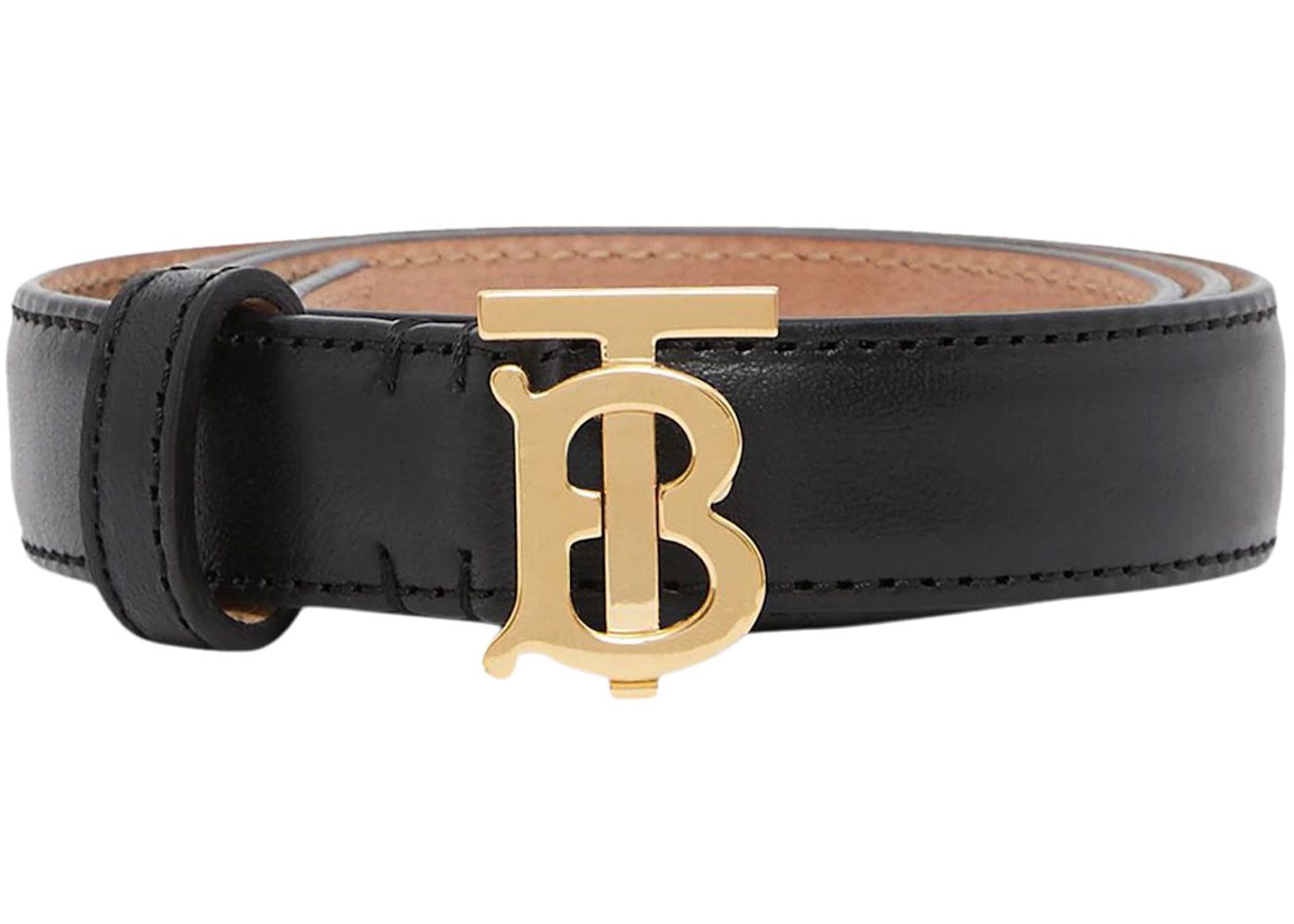 Burberry TB Monogram Motif Leather Belt Black/Gold Tone