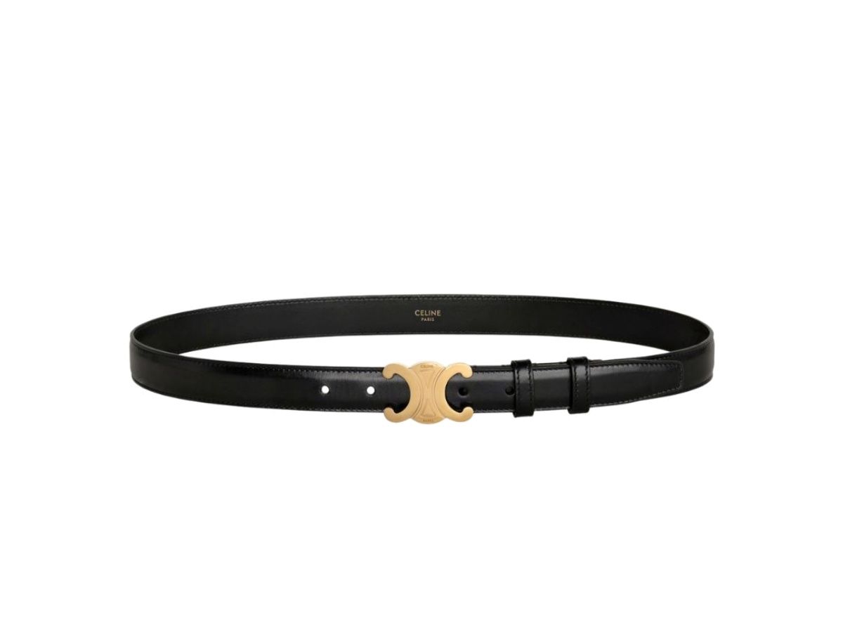 Celine Medium Triomphe Belt 25MM In Smooth Calfskin With Gold Finishing Black