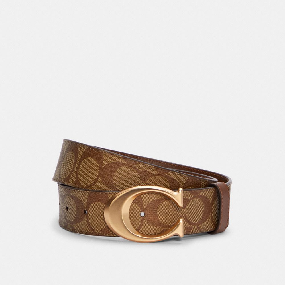Coach Signature Buckle Belt 38mm in Signature Canvas - Tan/Rust