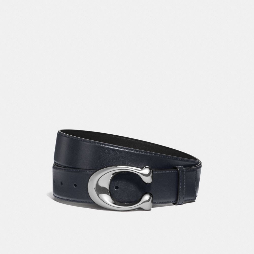 Coach Signature Buckle Cut To Size Dress Belt 38mm - Navy Leather