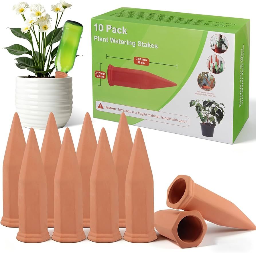 Amazon.com: Tcamp 10 Pack Terracotta Watering Spikes, Plant Watering  Devices Wine Bottle Automatic Plant Self Watering Spikes for Vacations, Self -Watering Stakes for Indoor Outdoor Plants : Patio, Lawn & Garden