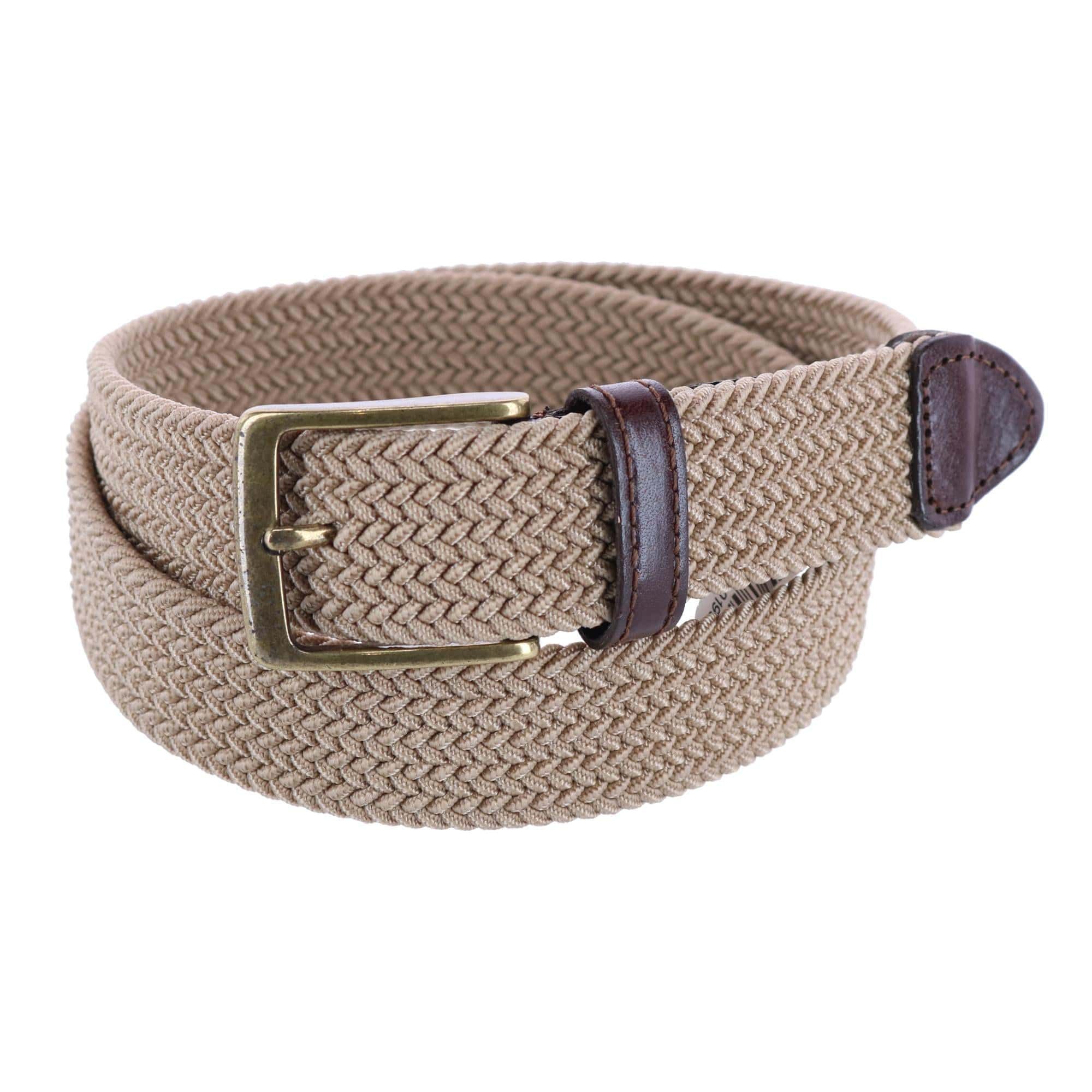 Dockers Men's Elastic Braided Stretch Belt with Leather Tabs - Tan