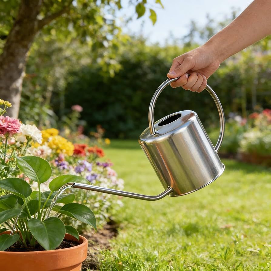 Amazon.com : Fasmov 51 Oz Stainless Steel Watering Can Modern Style Watering  Pot, Watering Can with Long Spout for Easy Pour, Water Outdoor Garden,  Indoor Plant (Silver) : Patio, Lawn & Garden