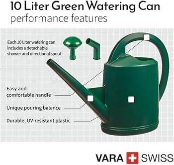 Amazon.com : Consolidated Plastics Durable Swiss Watering Can with UV  Protection, Ergonomic Handle for Indoor/Outdoor Gardening, Made in  Switzerland (10 Liter, Green) : Patio, Lawn & Garden