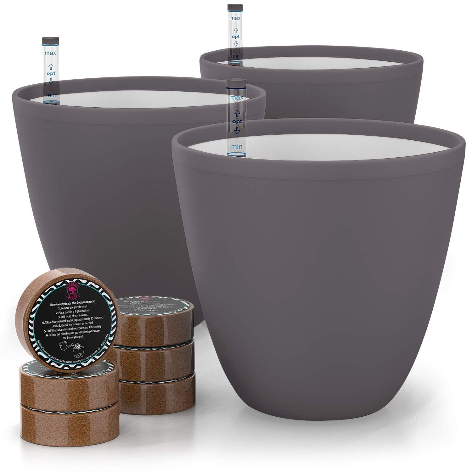 GARDENIX DECOR Self Watering Pots For Indoor Plants 3 Pack - Flower Pot