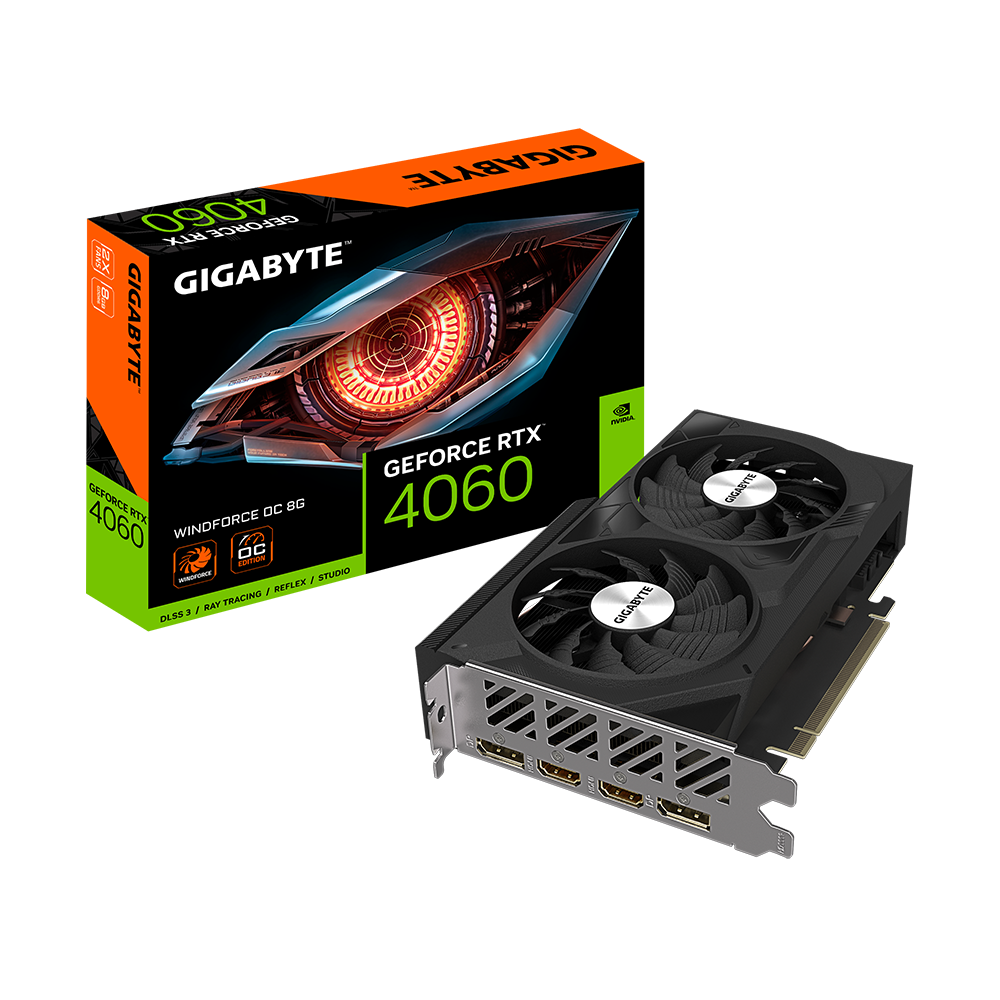 GeForce RTX 4060 WINDFORCE OC 8G (GV-N4060WF2OC-8GD) – product render
