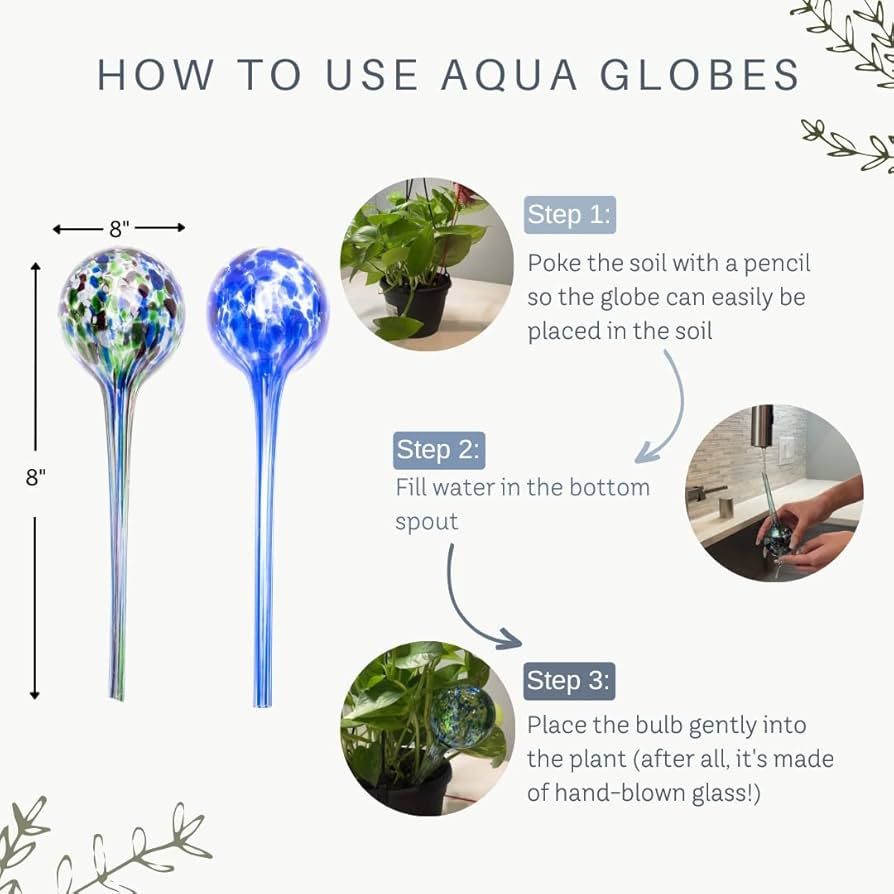 Amazon.com: Aqua Globes - 2 Pack - Decorative Hand-Blown Glass Plant Watering Bulbs : Patio, Lawn & Garden