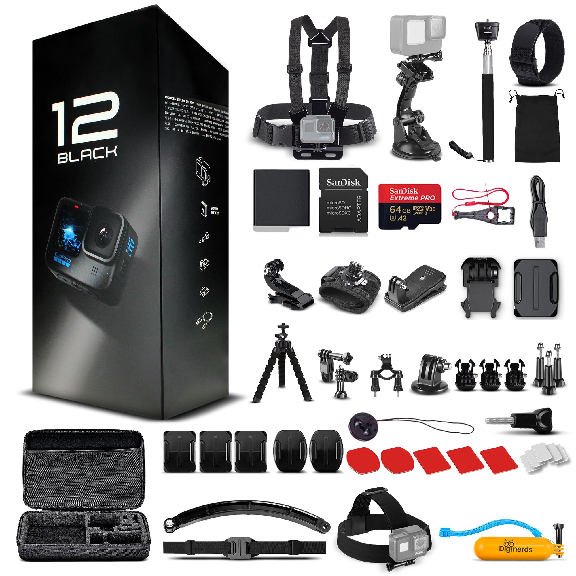 Amazon.com : GoPro HERO12 (Hero 12) Black - Waterproof Action Camera with  5.3K HDR Video, 27MP Photos, 1/1.9" Image Sensor, Live Streaming, Webcam,  Stabilization + 64GB Card & 50 Piece Accessory Kit - Bundle : Electronics