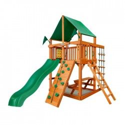 Gorilla Chateau Tower Cedar Wood Swing Set KIt w/ Amber Posts & Deluxe Green Vinyl Canopy - Amber (01-0061-AP-1)
