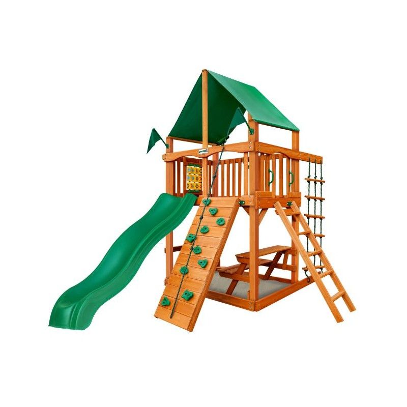 Gorilla Chateau Tower Cedar Wood Swing Set KIt  w/ Amber Posts & Deluxe Green Vinyl Canopy - Amber (01-0061-AP-1)