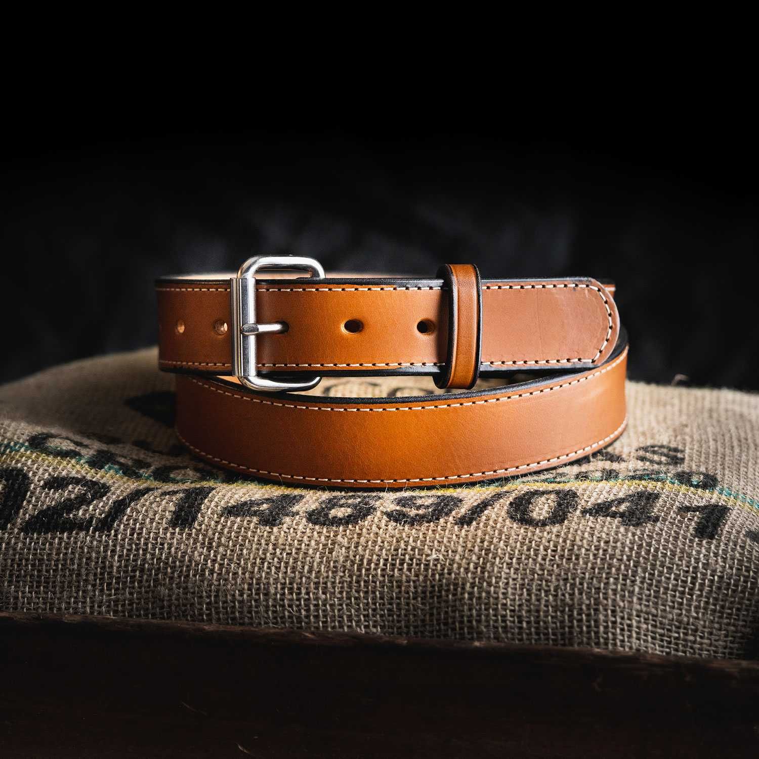 Hanks Gunner Stitched Leather Belt - Oak