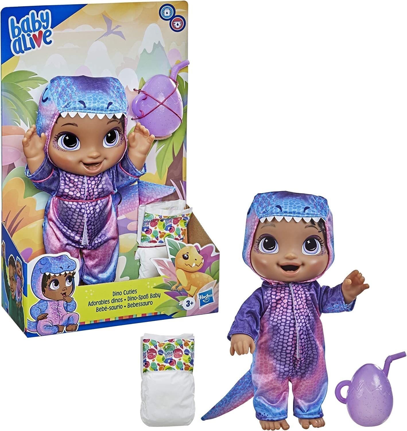 Amazon.com: Baby Alive Dino Cuties Doll, Tyrannosaurus, Doll Accessories,  Drinks, Wets, T-Rex Dinosaur Toy for Kids Ages 3 Years and Up, Black Hair :  Toys & Games