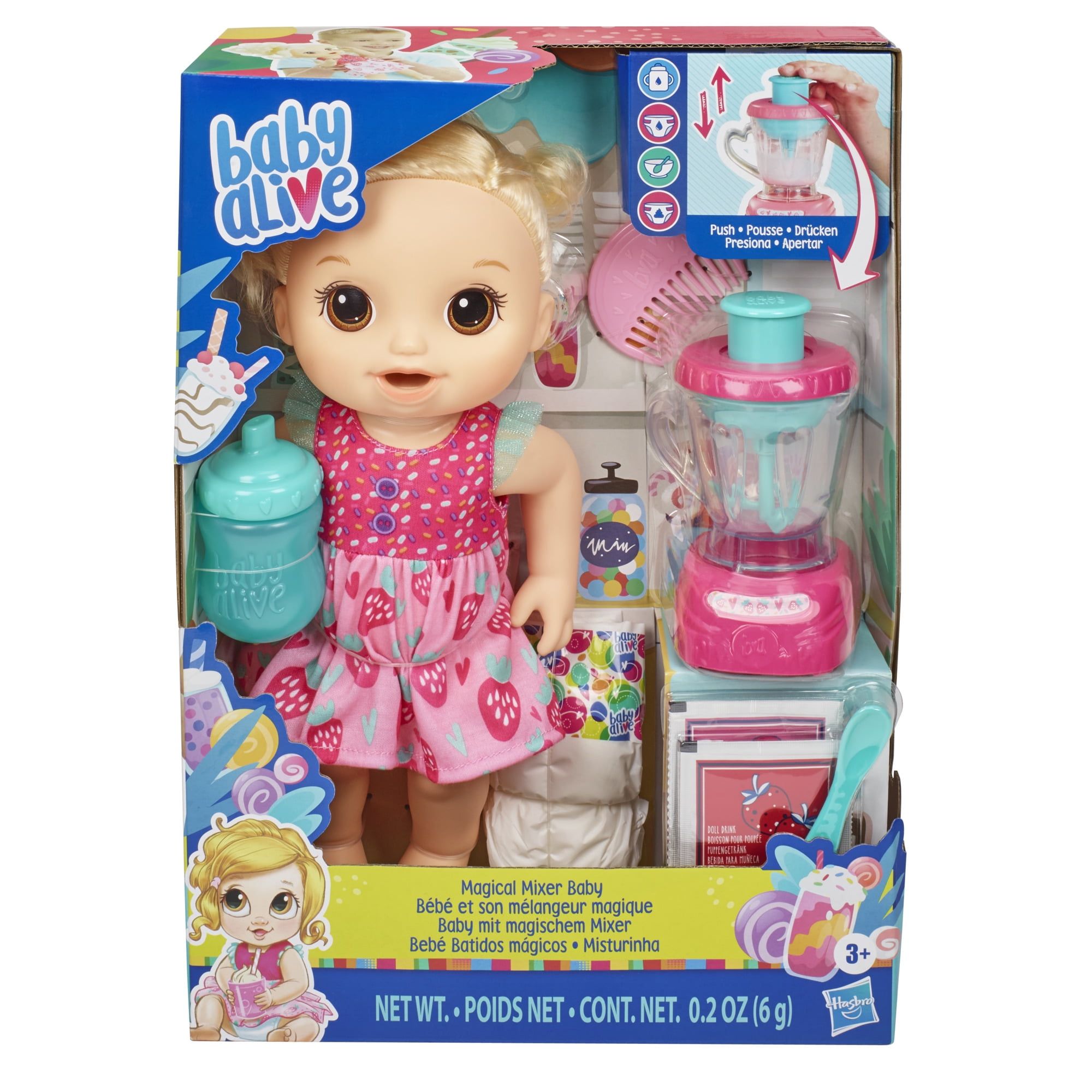 Baby Alive Magical Mixer Baby Doll Strawberry Shake, Blender, Drinks, Wets,  Eats, Blonde Hair Toy