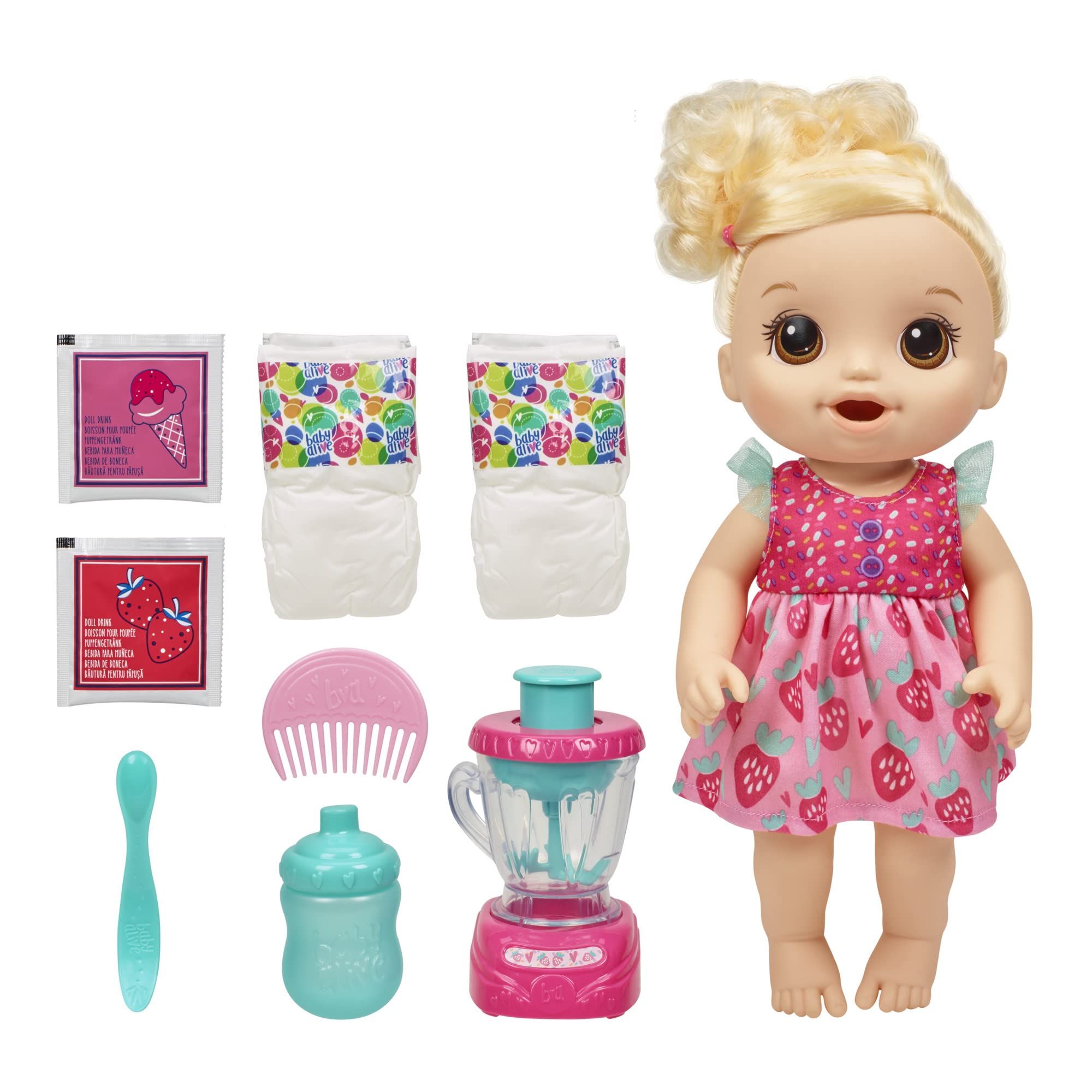 Amazon.com: Baby Alive Magical Mixer Baby Doll, Strawberry Shake, Doll with  Toy Blender, Baby Doll Set for Kids 3 and Up, Blonde Hair : Toys & Games