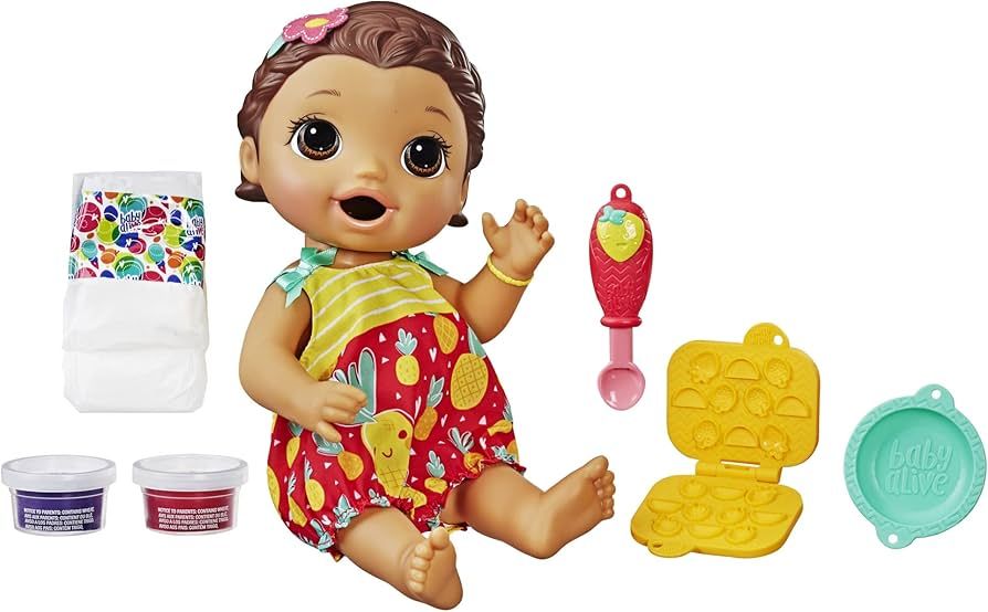 Amazon.com: Baby Alive Super Snacks Snackin' Lily Baby: Brunette Hair Baby Doll that Eats, with Reusable Doll Food, Spoon and 3 Accessories, Perfect Doll for 3 Year Old Girls and Boys and