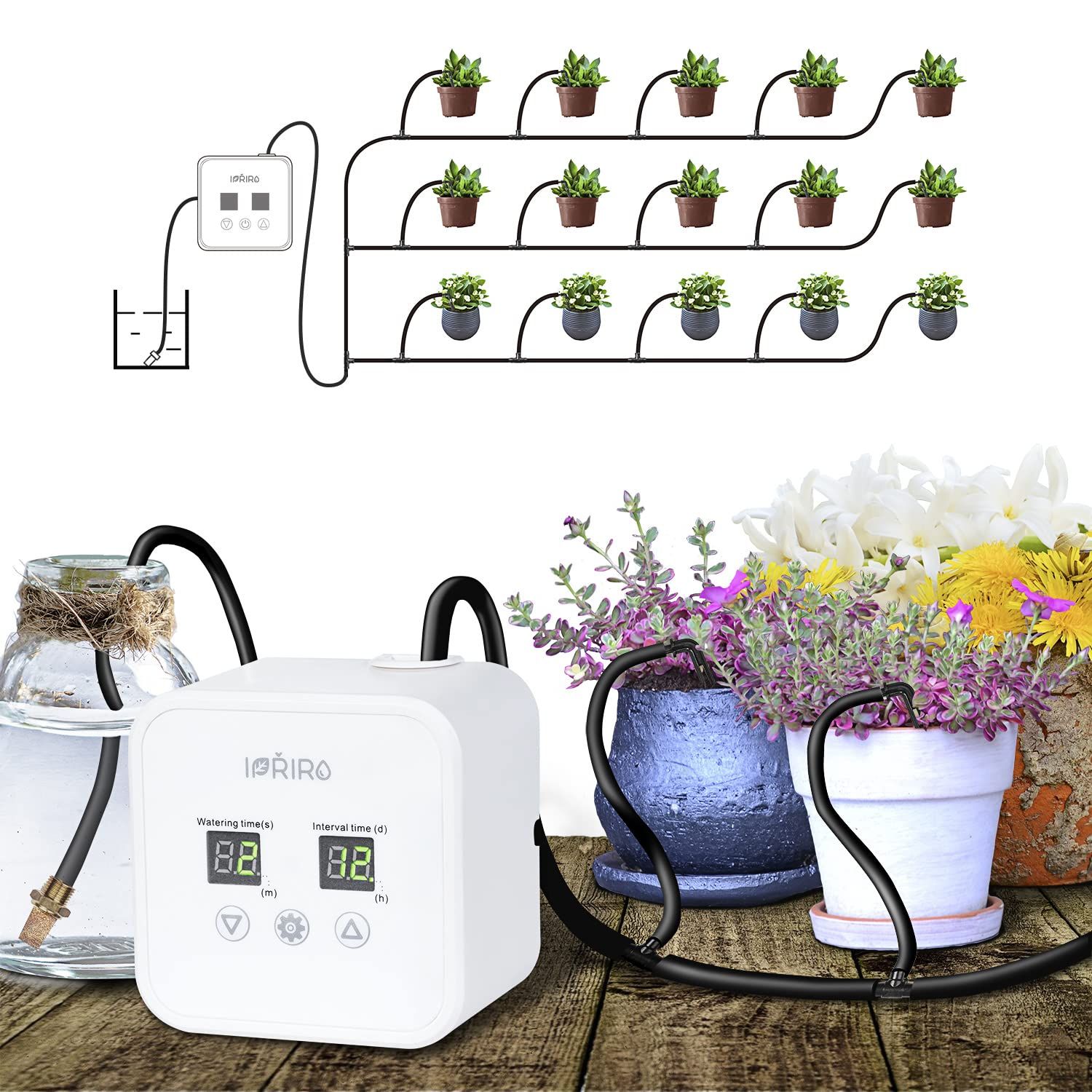 [Upgraded Pump] iPriro High Power Houseplants Automatic Watering System for 15 Potted Plants, Automated Watering Device with 30-Day Programmable Indoor Timer and 5V USB Charging Cable - Rapid-adjust locking levers, Big Deals Plus Free Shipping | wcacompany.com