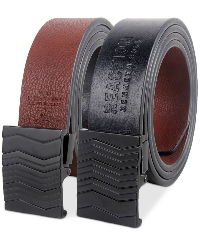 Kenneth Cole Reaction Men's Plaque Buckle Reversible Belt - Front View