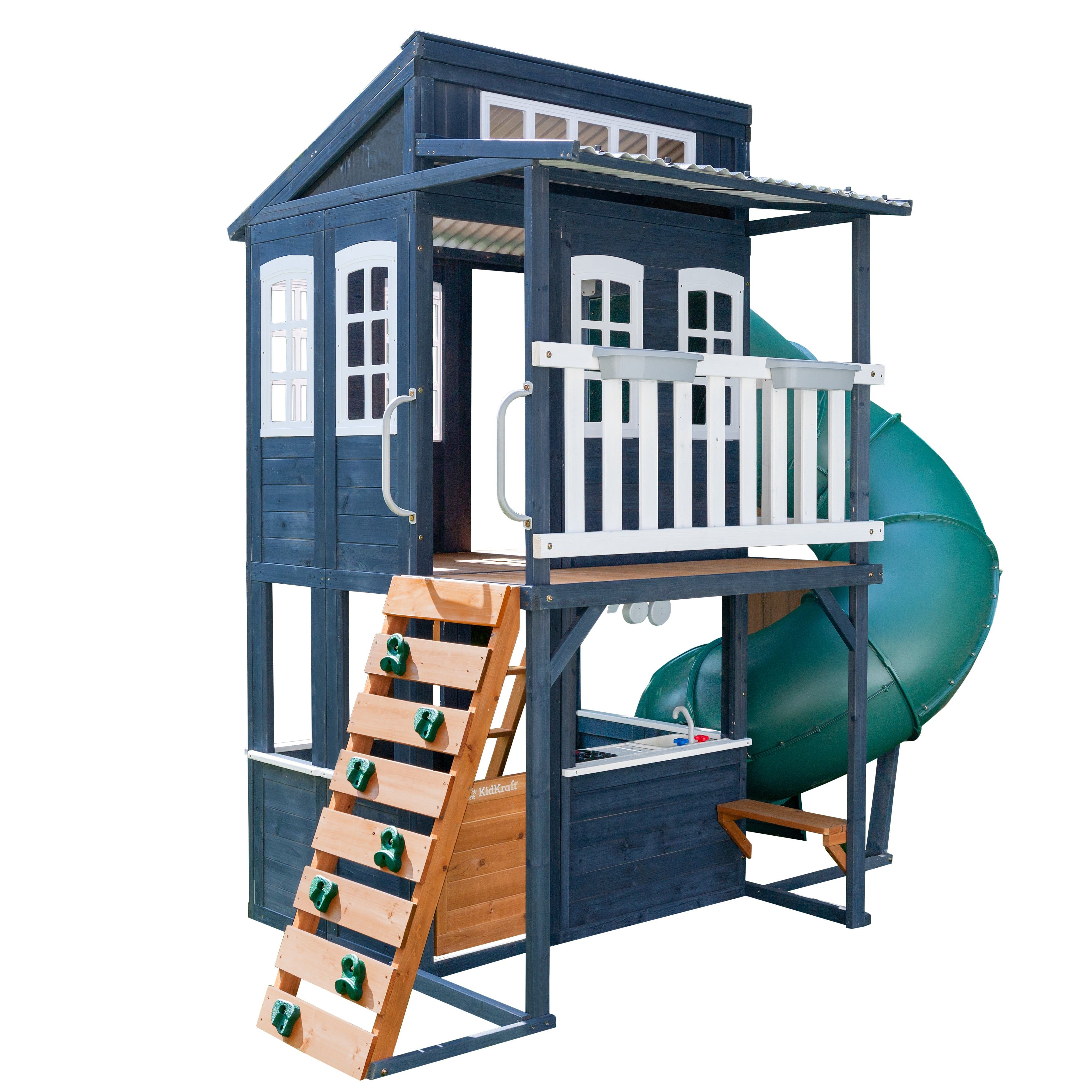 KidKraft Cozy Escape Wooden Outdoor Two-Story Playhouse - Navy
