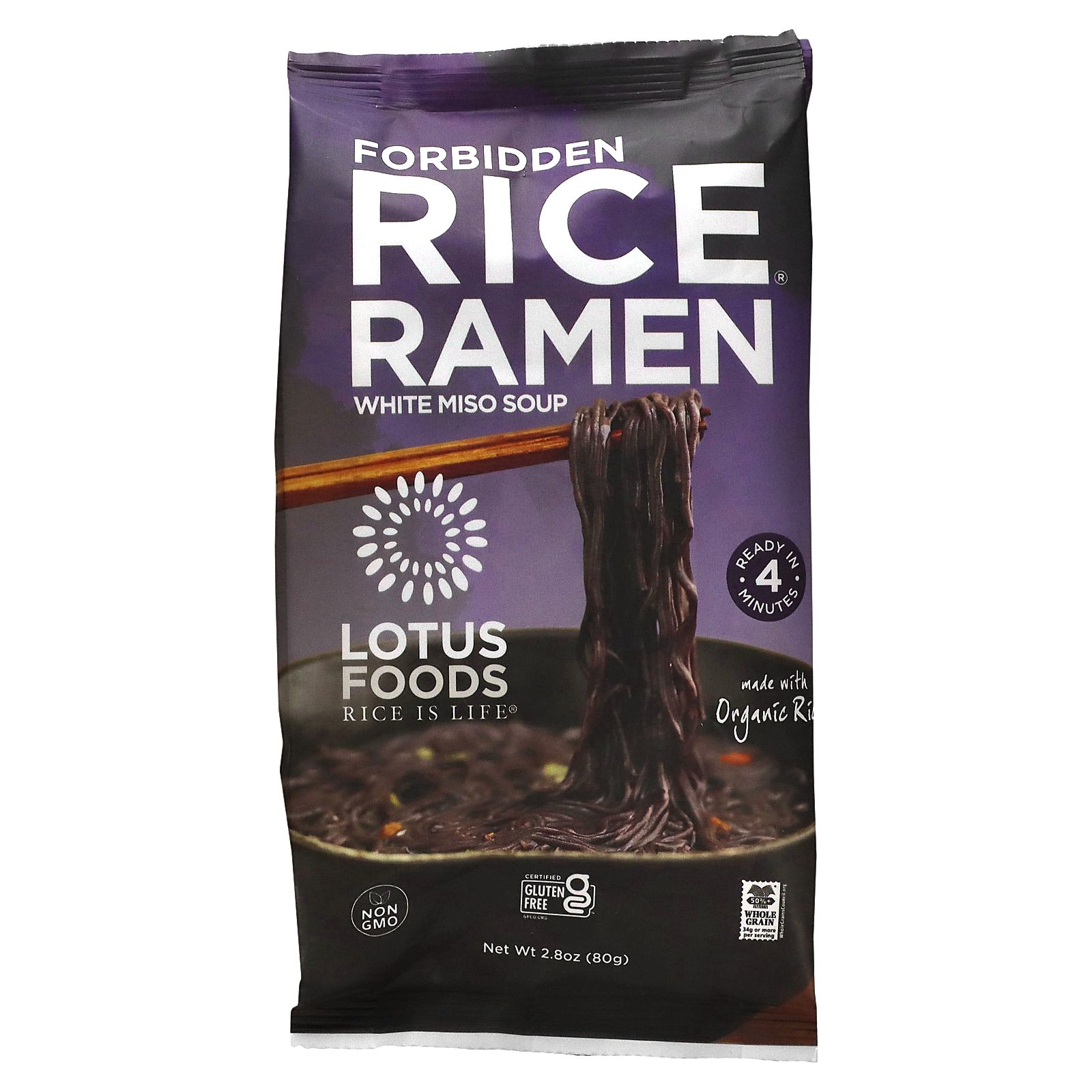 Lotus Foods Forbidden Rice Ramen, White Miso Soup, 2.8 oz (80 g)