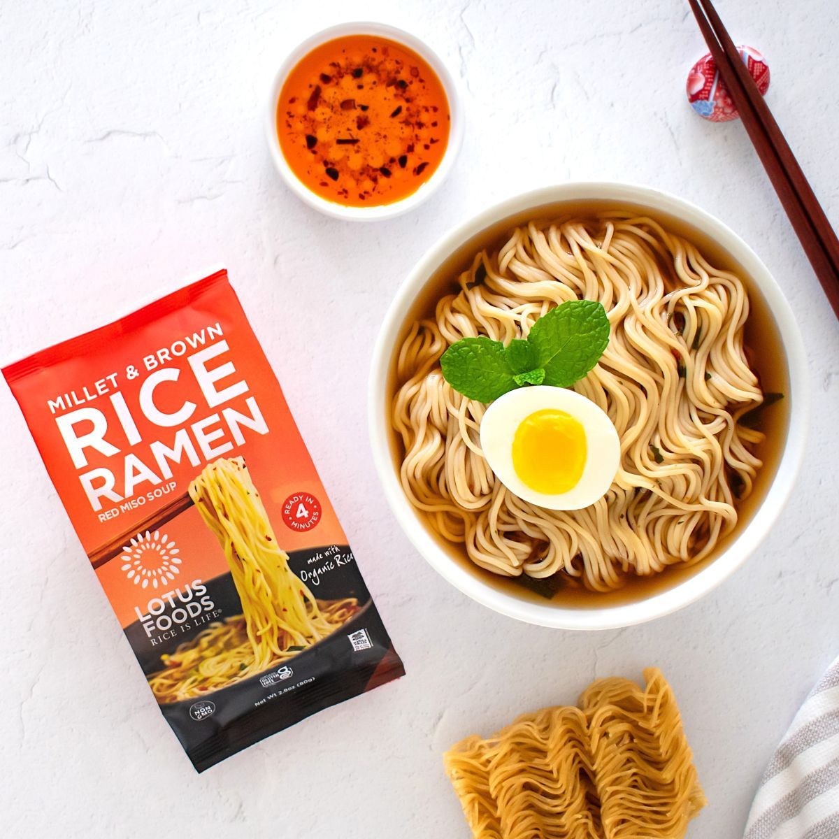 Millet & Brown Rice Ramen with Red Miso Soup – Lotus Foods (package hero)