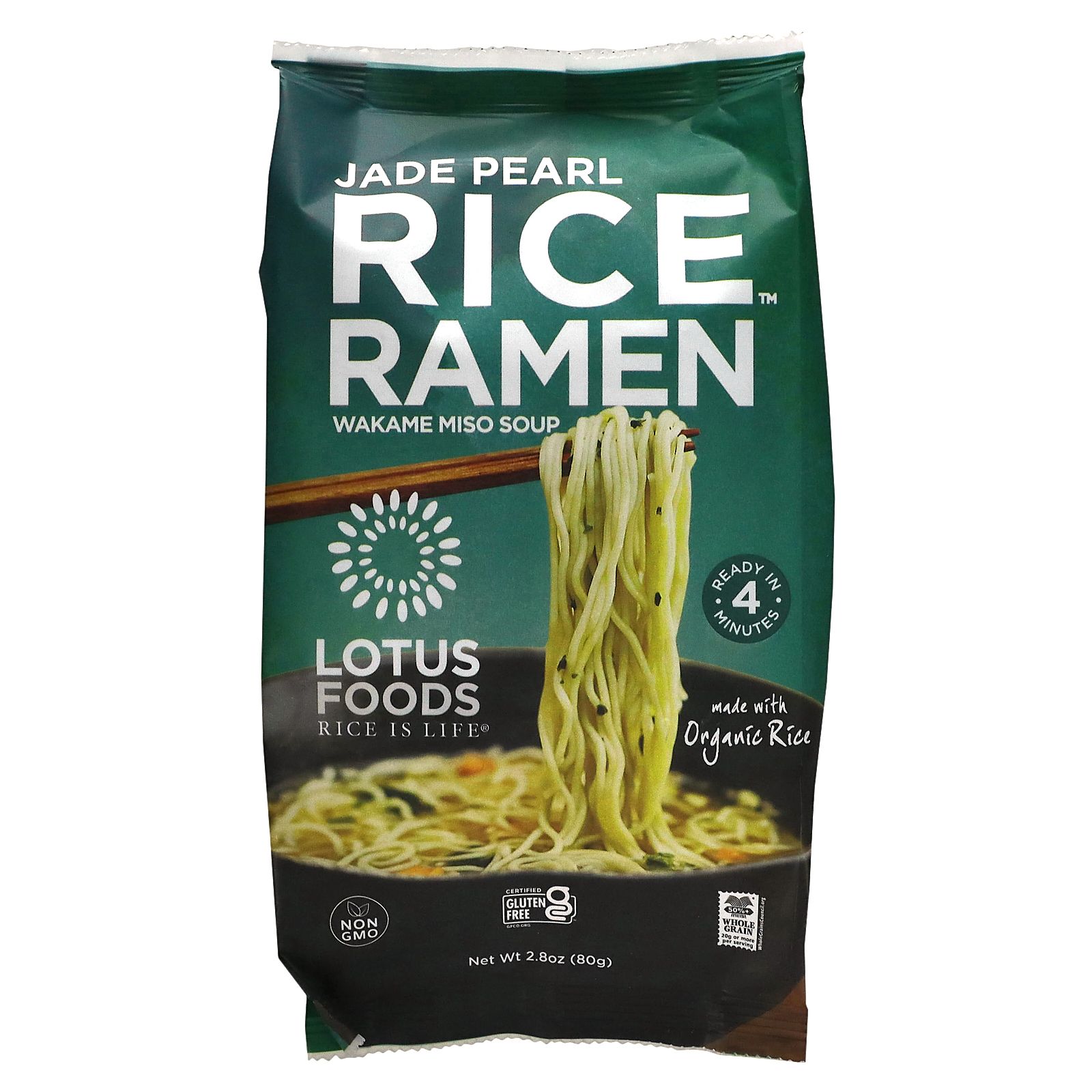 Lotus Foods Jade Pearl Rice Ramen, Wakame Miso Soup, 2.8 oz (front package)