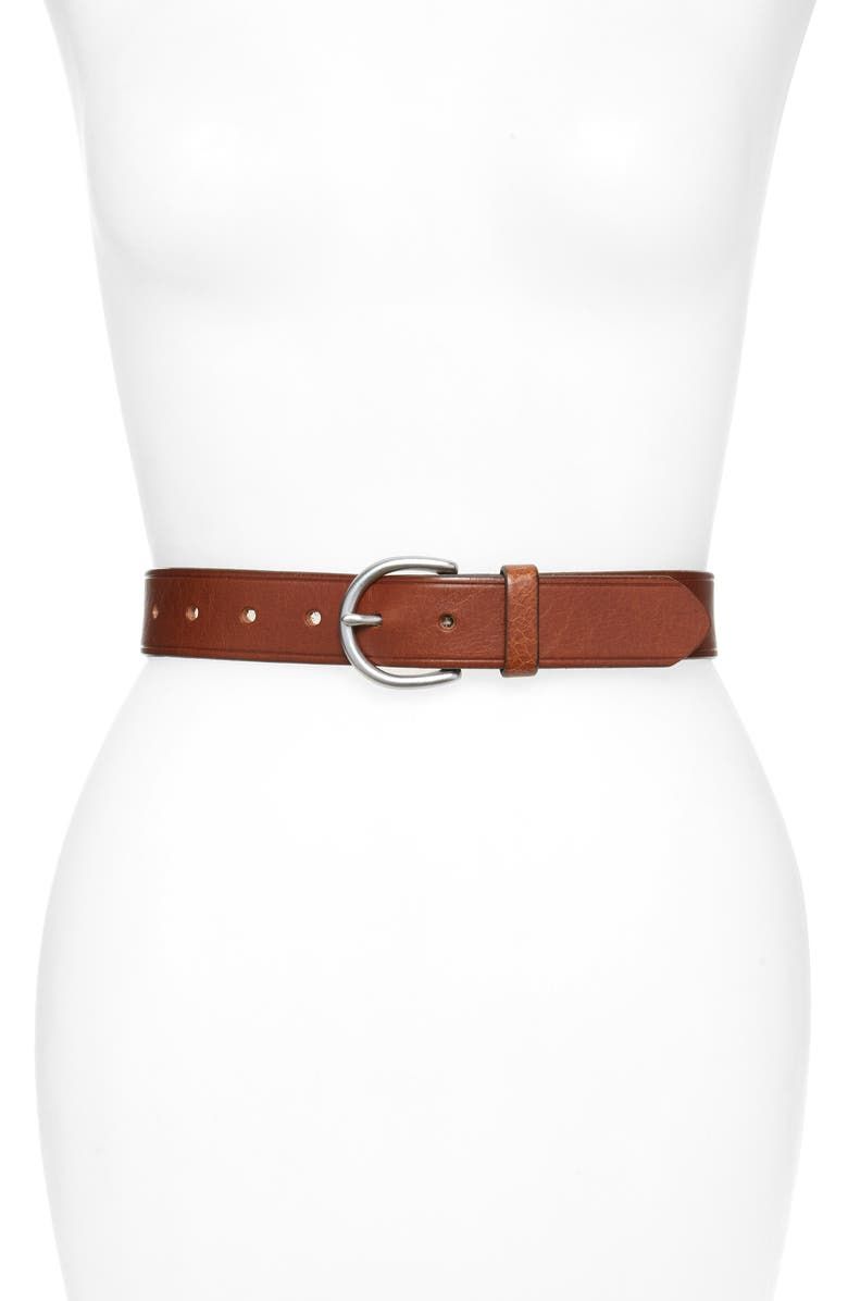 Madewell Medium Perfect Leather Belt in Pecan (Front View)