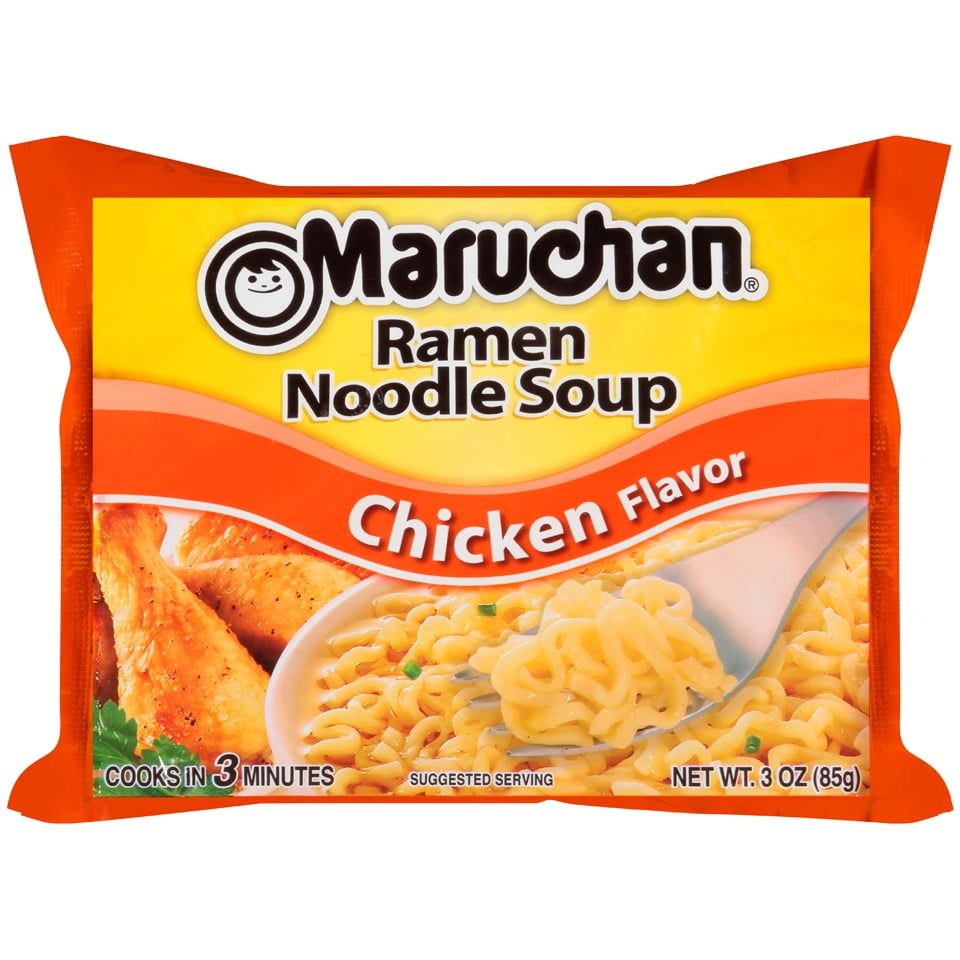 Maruchan Ramen Noodle Chicken Flavor Soup, 3 Oz - Walmart (front of packet)