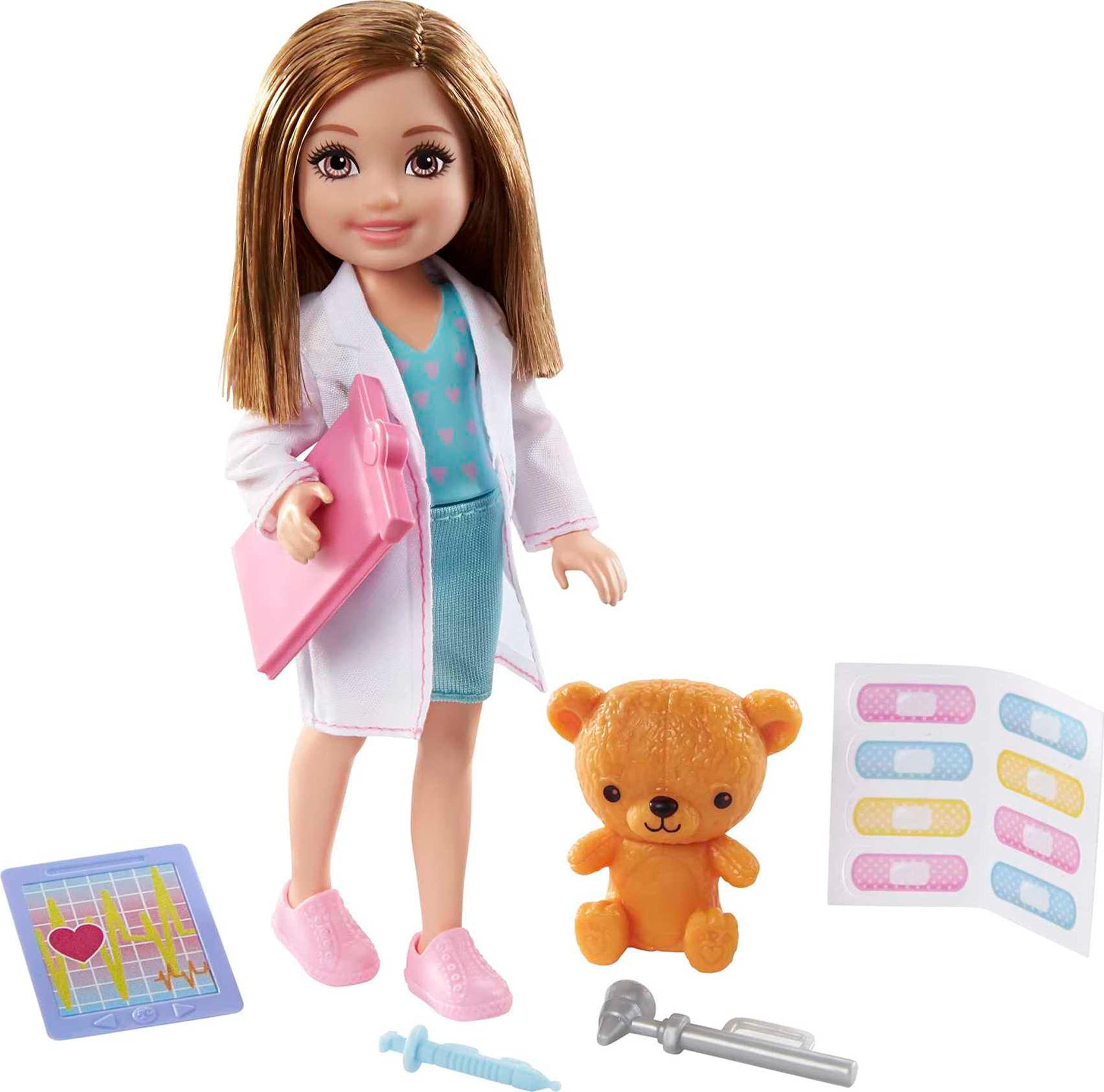 Amazon.com: Barbie Playset with Brunette Chelsea Can Be Doctor Doll & Accessories Including Clipboard, Medical Tools & Bandage Stickers : Toys & Games