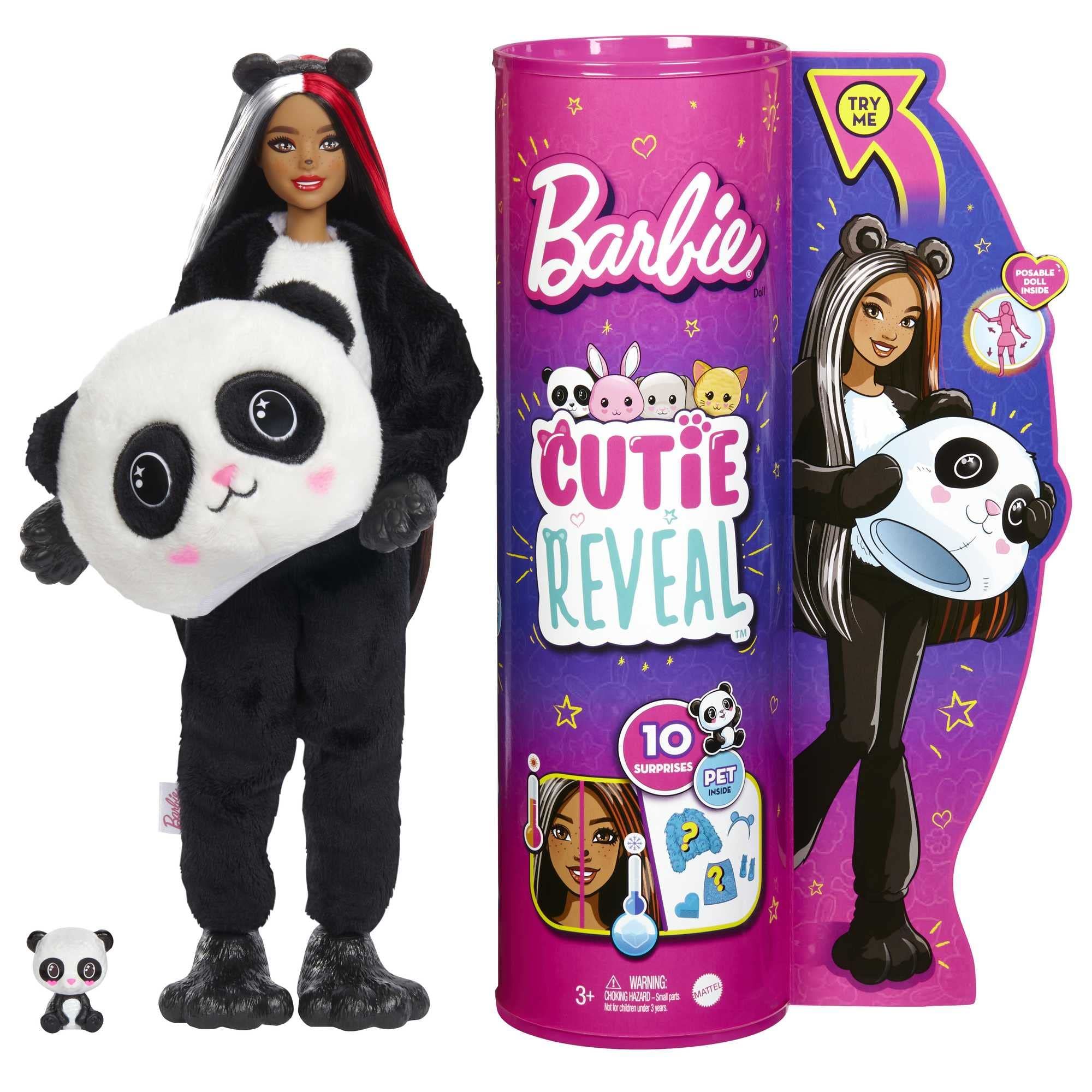 Barbie Cutie Reveal Doll with Panda Plush Costume & 10 Surprises Including Mini Pet & Color Change