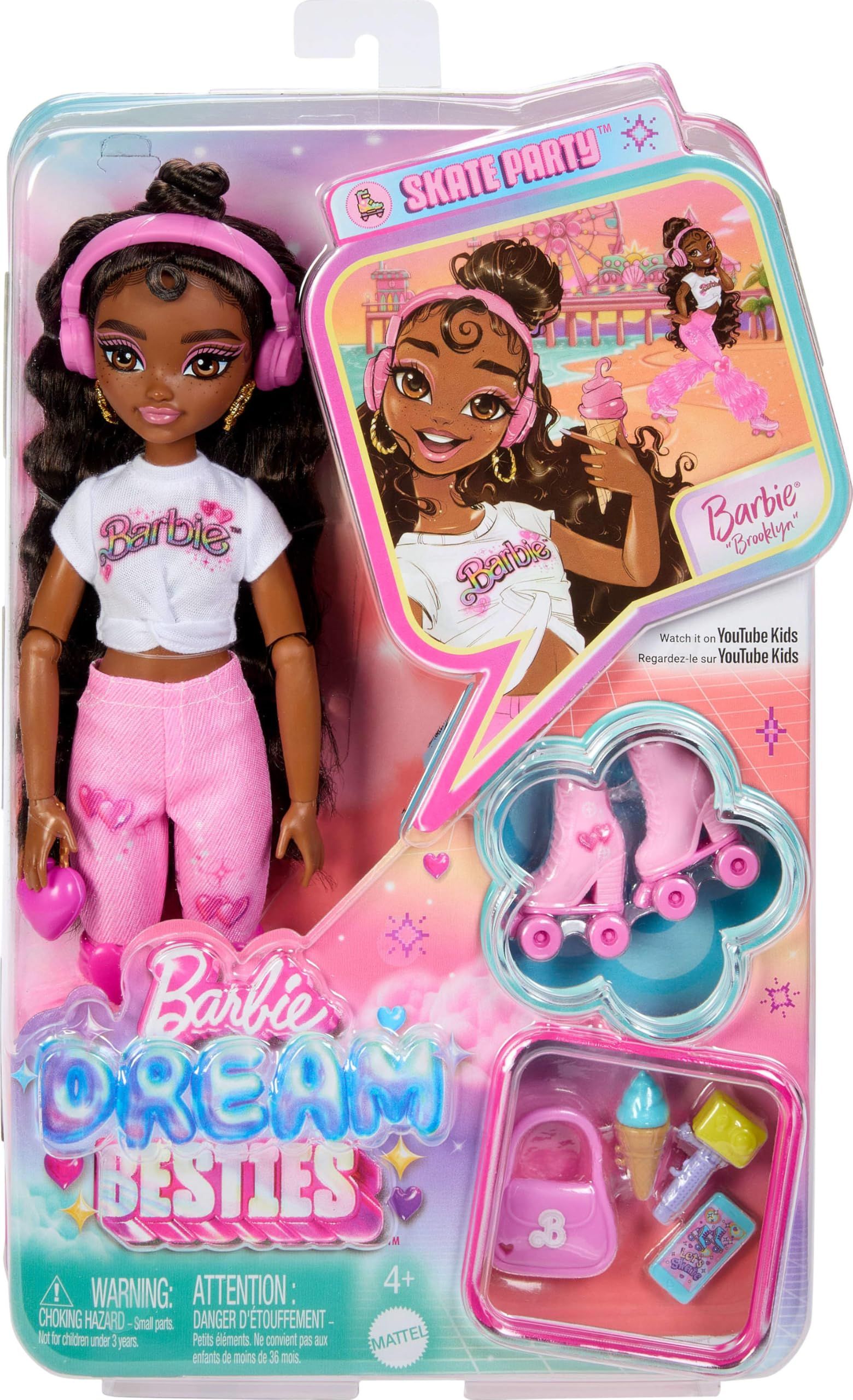 Amazon.com: Barbie Dream Besties Doll and Accessories, Brooklyn” Posable  Roller Skating Fashion Doll with Dark Brown Hair, 9Music & Video Themed  Pieces : Toys & Games