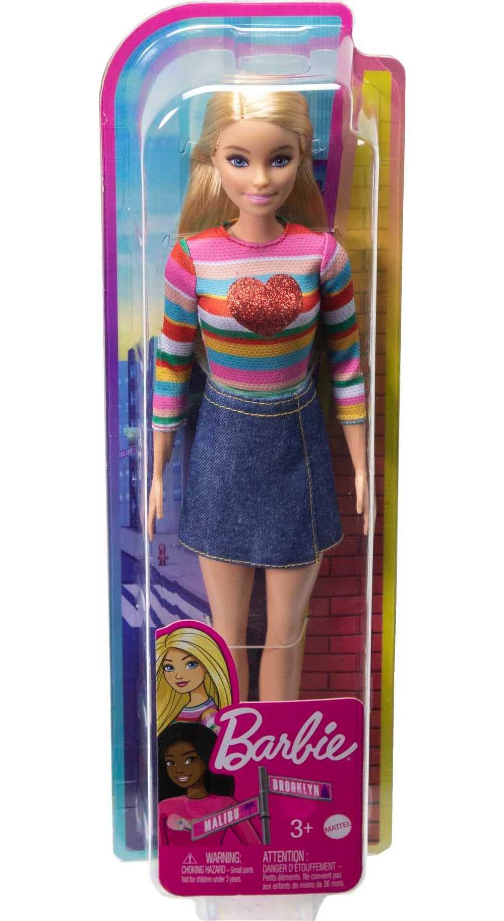 Amazon.com: Barbie It Takes Two Doll, Malibu Fashion Doll with Blonde Hair,  Rainbow Shirt, Denim Skirt & Pink Shoes : Toys & Games
