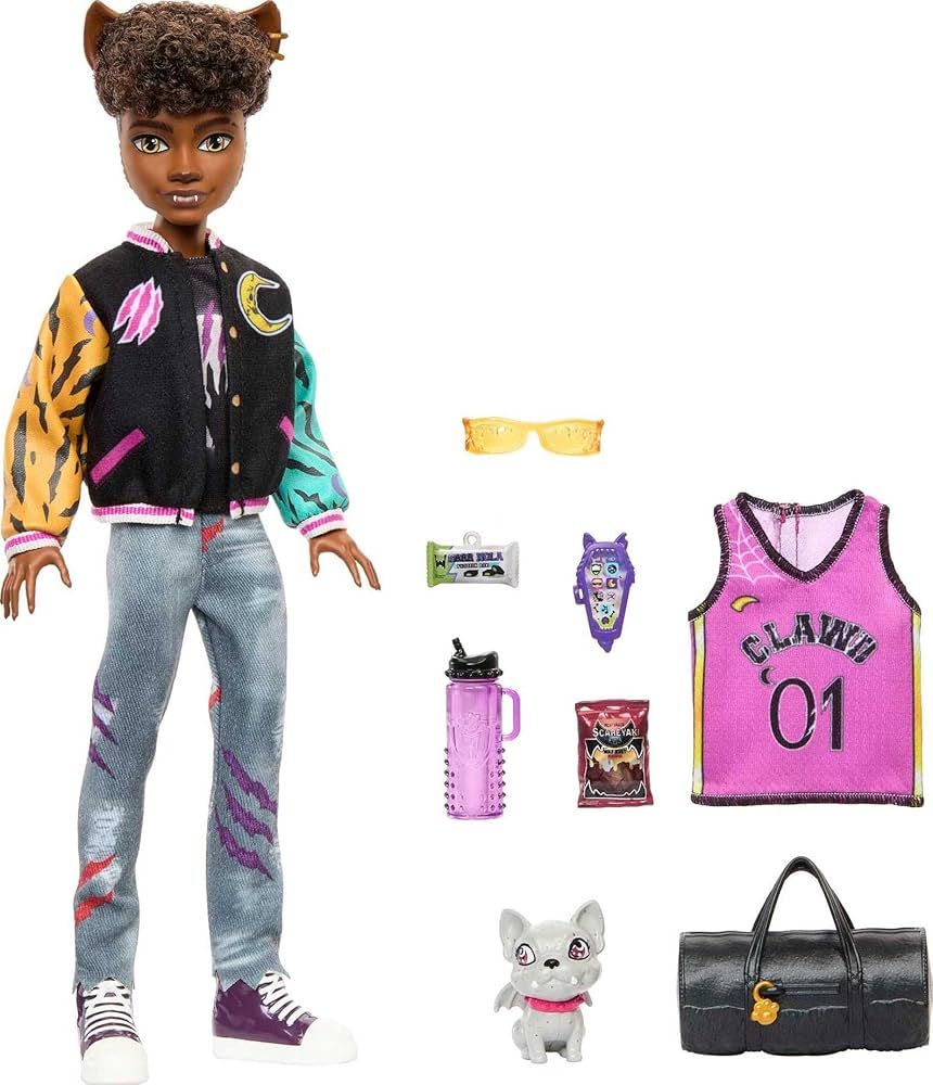 Amazon.com: Monster High Doll, Clawd Wolf Doll with Pet Gargoyle Bulldog and Themed Accessories : Toys & Games