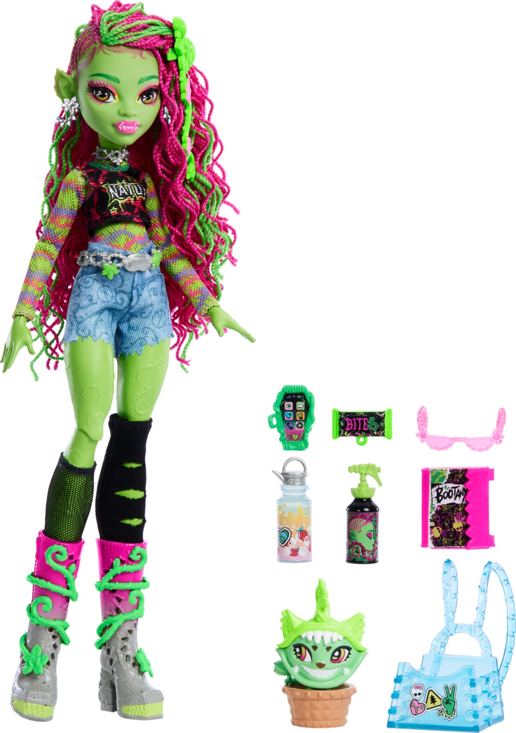 Amazon.com: Monster High Venus McFlytrap Doll, Plant Monster with Pet Cat Chewlian & Accessories Like Backpack, Notebook, Snacks & More : Toys & Games