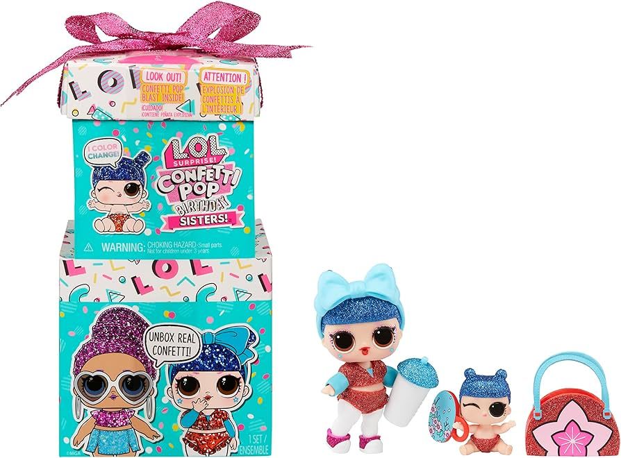 Amazon.com: L.O.L. Surprise! Confetti Pop Birthday Sisters- with  Collectible Doll, Lil Sister, 10 Surprises, Confetti Surprise unboxing,  Accessories, Limited Edition Doll, Present Box Packaging : Toys & Games