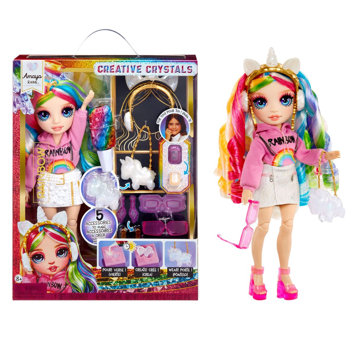 Rainbow High Creative Crystals Amaya - Rainbow 11” Fashion Doll with Crystal Accessory Make It Kit